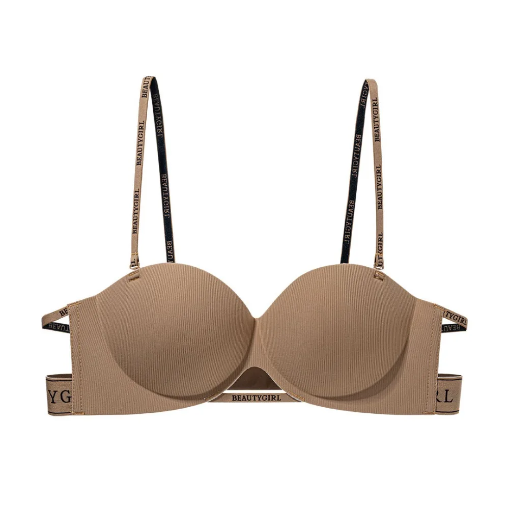 

Sweet Shockproof Letter Deep V Bra Gathered Breasts Anti-sagging Wireless Push Up Bra Lingerie Adjustable Seamless Bras Girls