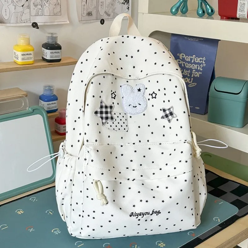 New Star Wave Point Backpack for Women Large Capacity Lightweight Student Schoolbag Cartoon Cute Versatile Girl Travel Backpack