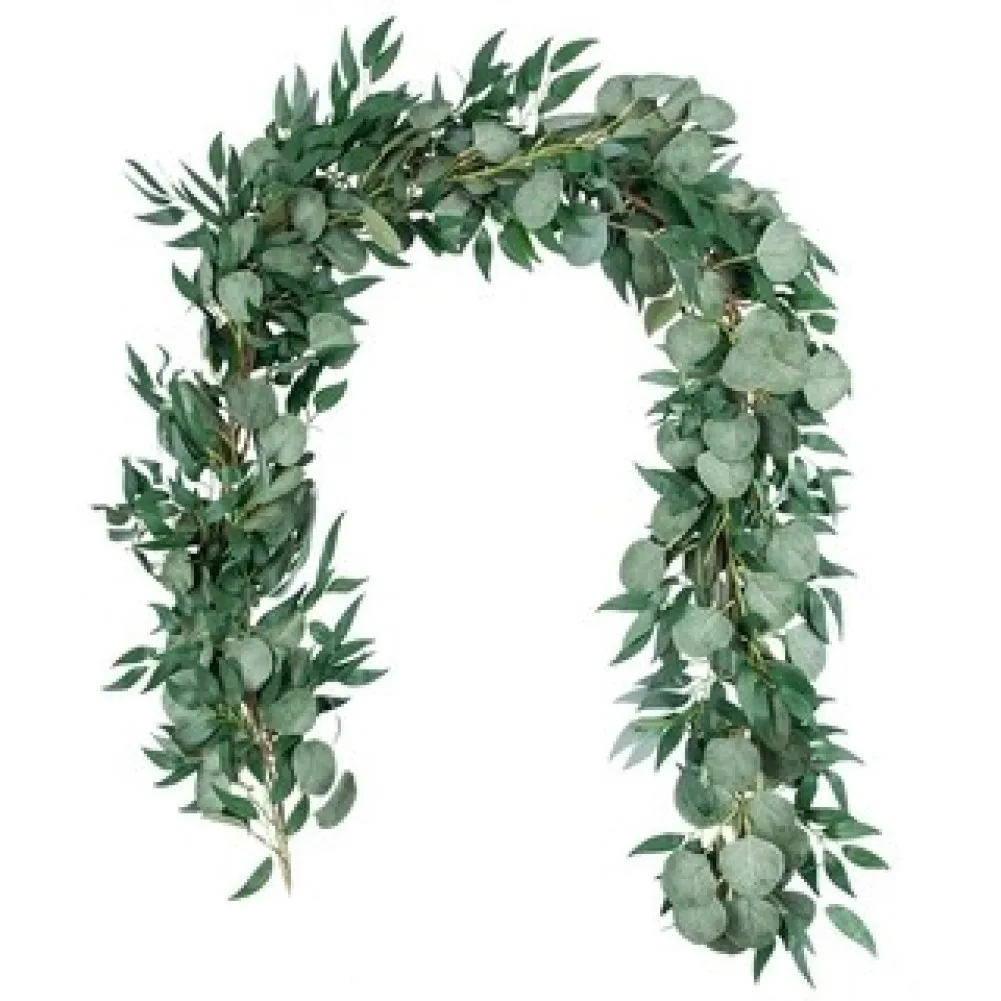 

Natural Looking Artificial Eucalyptus Leaf Vines Vintage Rustic Style Handmade Garland for Wedding and Event Decor