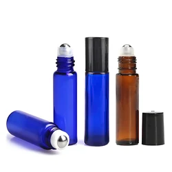 10/20pcs 10ml Thick Amber Blue Glass Roll on Bottle Cosmetic Roller Bottle for Essential Oil Vials with Stainless Roller Ball