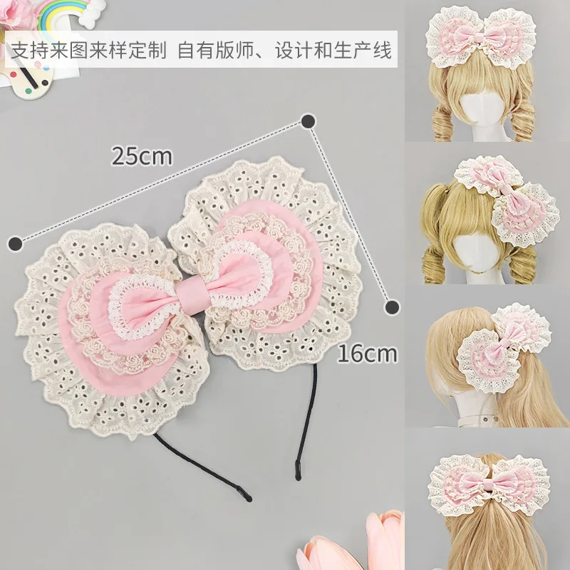 Lolita Lace Bow Hairpin Two-dimensional Lo Mother Hair Accessories Sweet Lo Mother Bow Kc Headgear