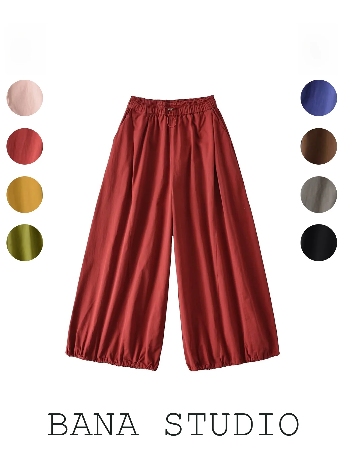 

Американские красные широкие брюки-карго для женщин с высокой талией и эластичным поясом, модель BANA Tail, в стиле хип-хоп, фасон «фонарик»