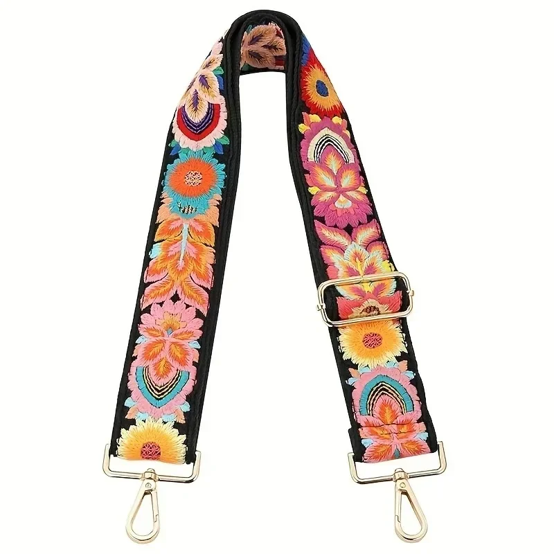 Alça de ombro ajustável bordada floral vibrante para bolsas, bolsas e alças de guitarra, acessório DIY para bolsas femininas