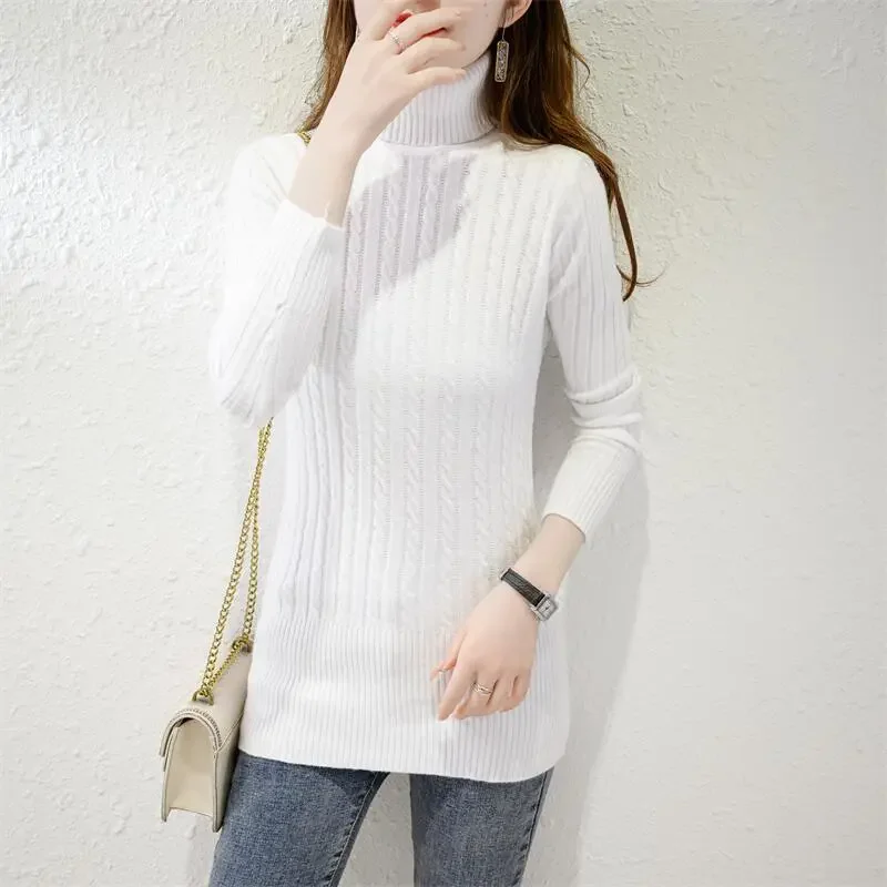 Mid-Length Pullover Sweater Skirt Women Outer Wear Autumn Winter New Loose High Neck Knitt Base Shirt Fashion Warm Sweater Coat