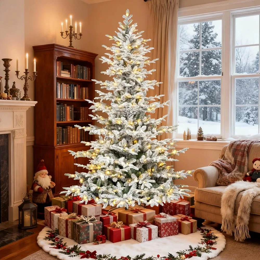 

7.5 ft Snow Flocked Aspen Fir Christmas Tree, Prelit Artificial Christmas Tree with 450 Warm White Lights, 1173 PE & PV