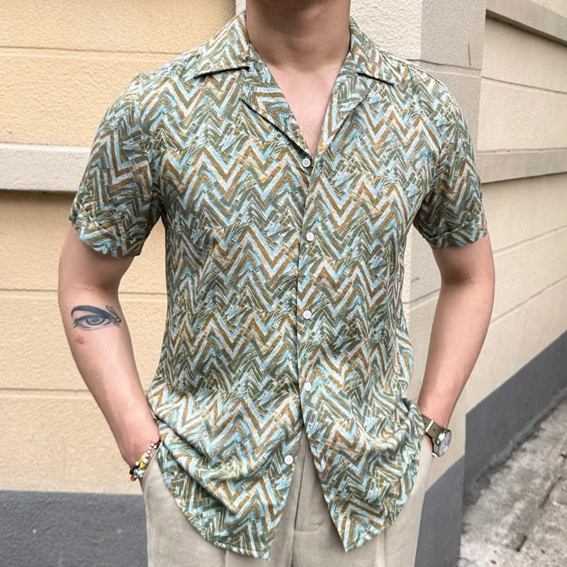 

2023 Summer Shirt Hip Hop Casual Tropical Holiday Top Men Hawaiian Shirt Streetwear Retro Vintage Geometric Print Beach Shirt