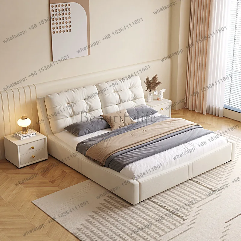 Factory Direct Sales Italian Minimalist Fabric Bed Cream Wind Technology Fabric Bed 1.8m Soft High Box
