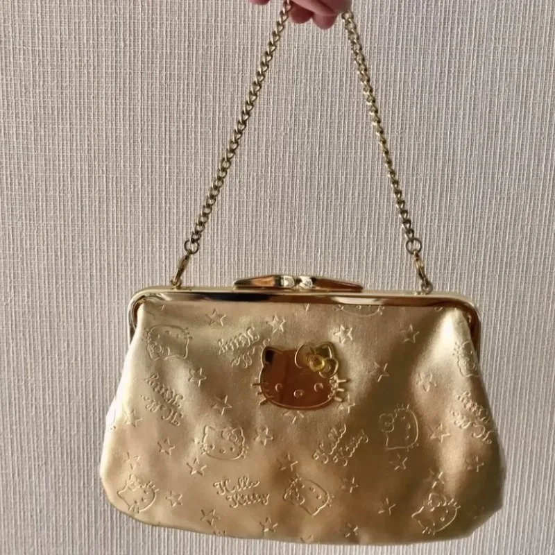 

Xiuya Hello Kitty Handbag for Women Vintage Gold Cute Cool Fashion Small Shoulder Bag Kawaii Cartoon Female Luxury Designer Bag