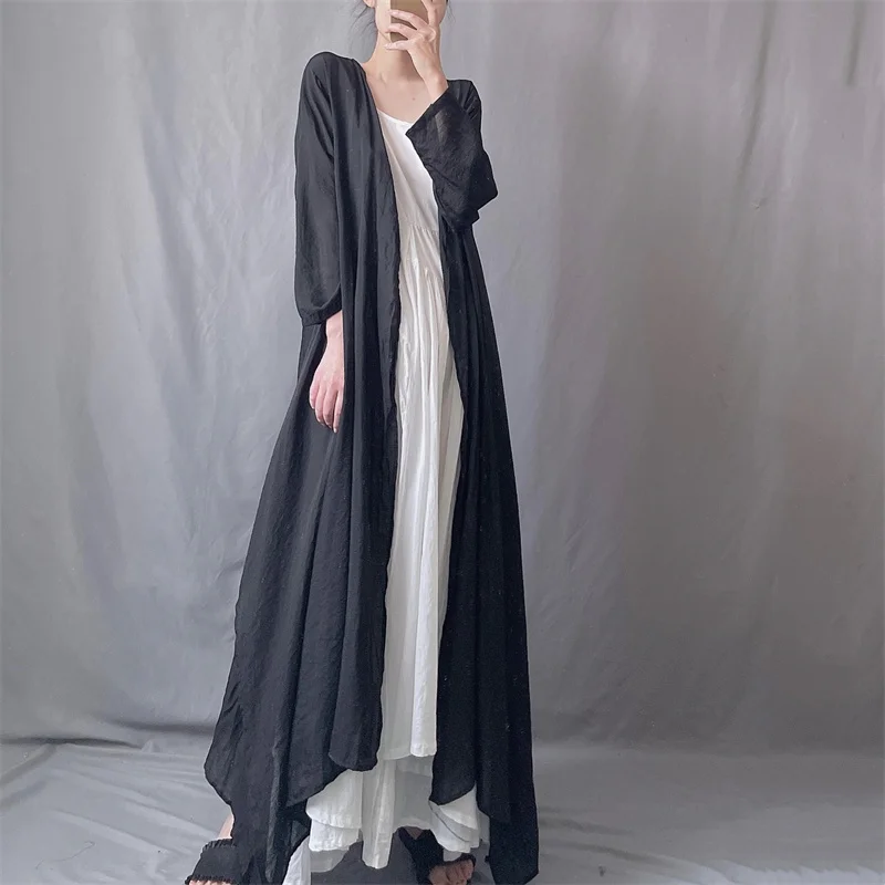 معطف واقي من الرياح للنساء بأكمام طويلة وحاشية غير متساوية باللونين الأسود والأبيض خفيف الوزن للربيع والصيف للحماية من الشمس ...