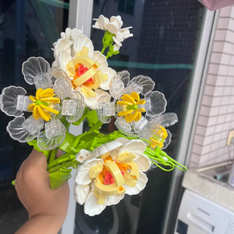 Przezroczyste Klocki Konstrukcyjne Lotos Górski Bukiet do Składania Walentynki Róża DIY Prezenty Festiwalowe Jaśmin Gwieździste Niebo Kwiat