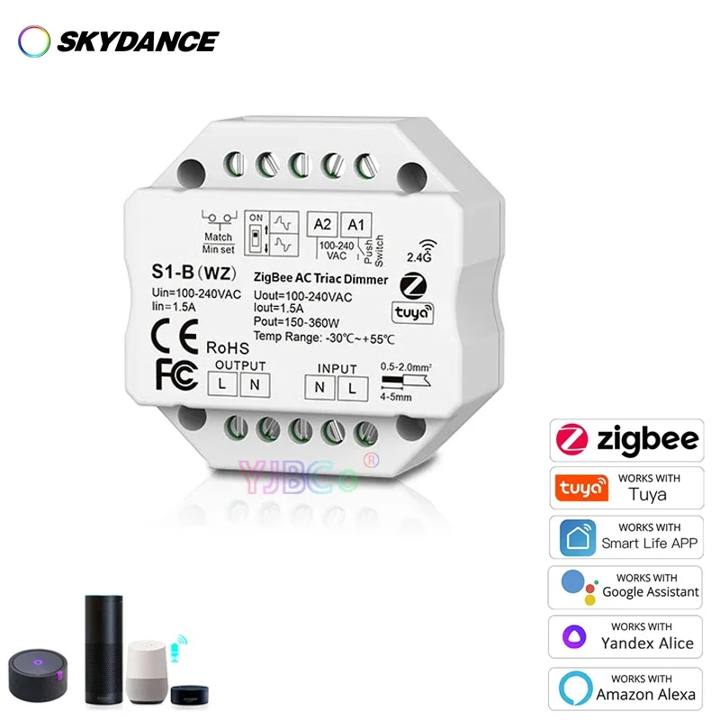 

S1-B WZ Zigbee 3.0 Tuya AC Triac WiFi LED Dimmer 220V 110V Smart RF 2.4G Push Switch Remote Control for Single Color LED Light