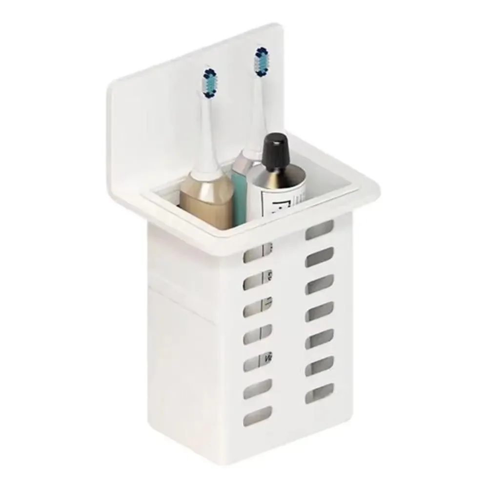 Wall Mounted Wall Toothbrush Holder No Drill Hanging Bracket Bathroom Storage Box Self Adhesive Toothpaste Rack Kitchen Bathroom