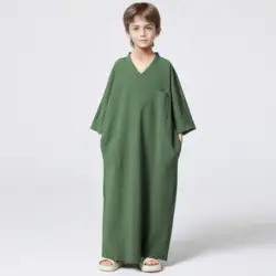 Ramadan Jongens Midden-Oosten Islam Effen Kleur Arab Dubai Robe Abaya, Casual Thobe Etnische Stijl Kinderen Lange Mouw Moslim Kleding