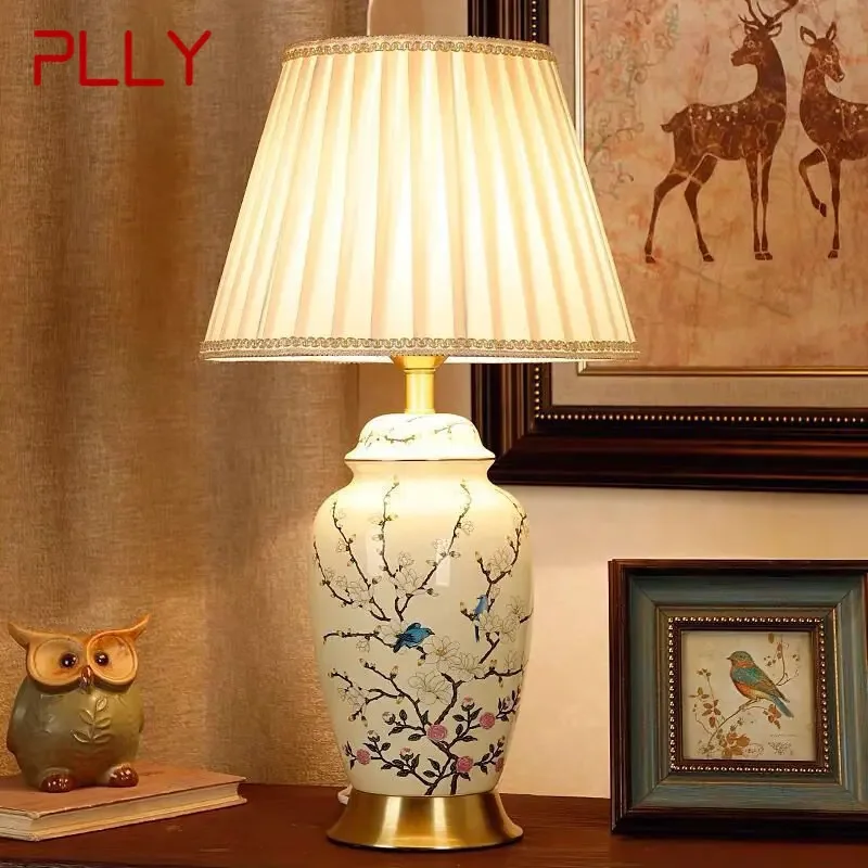 

PLLY Modern Ceramic Table Desk Lamp LED Chinese Simple Creative Bedside Light For Home Living Room Bedroom Study Decor