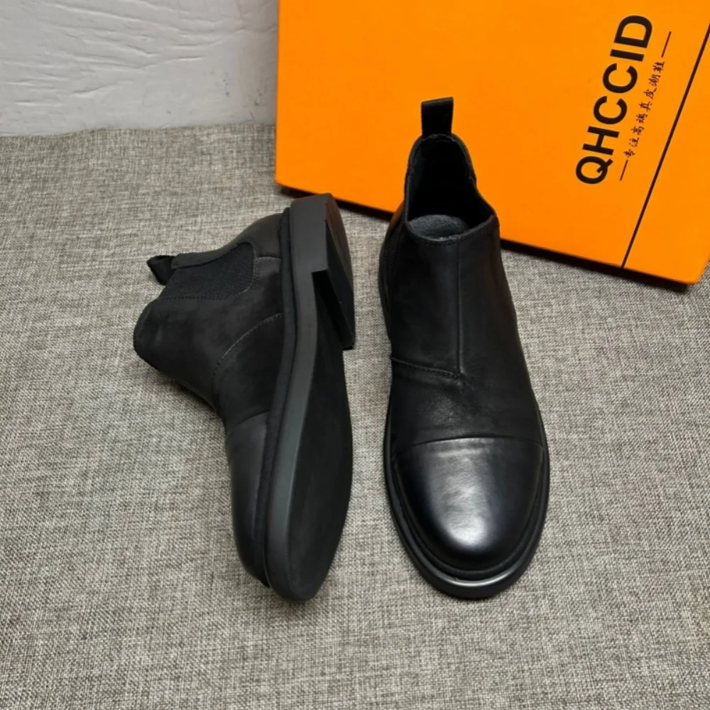 

Men's Fall/Winter New Style Leather Retro High-Top Shoes - Men's Lazy Shoes with Built-In Foot Pads