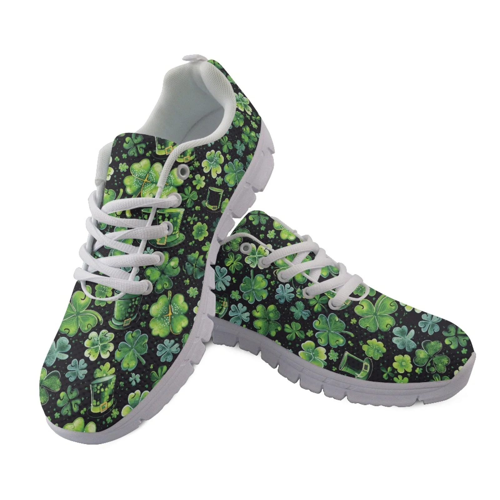 Coloranimal Green Clover Pattern Anti-Slip Sports Tennis Shoes for Men Mesh & EVA Sole Women's Tennis Shoes for Training