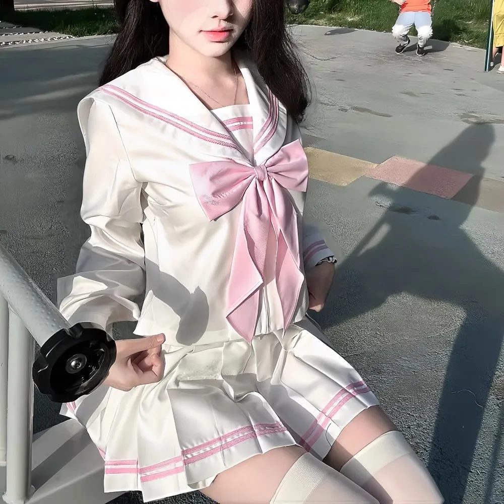 

Студенческая одежда, наряд моряка, белый, розовый, японская школьная форма Jk, Sailor Fuku, корейская женская школьная форма для девочек Seifuku