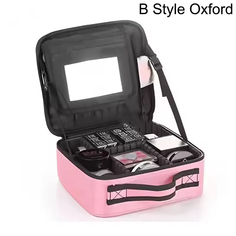 Waterproof Travel Makeup Bag for Women with Mirror Professional Cosmetic Storage Case with Sewing Thread - Beauty Brush Included