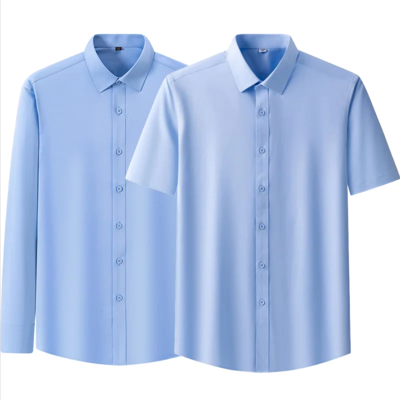 80% Cotton 15% Elastic Silk 5% Spandex 8XL No-Iron Business Office Soft Cozy Micro Elastic Long-sleeved Shirts Men Short Sleeve
