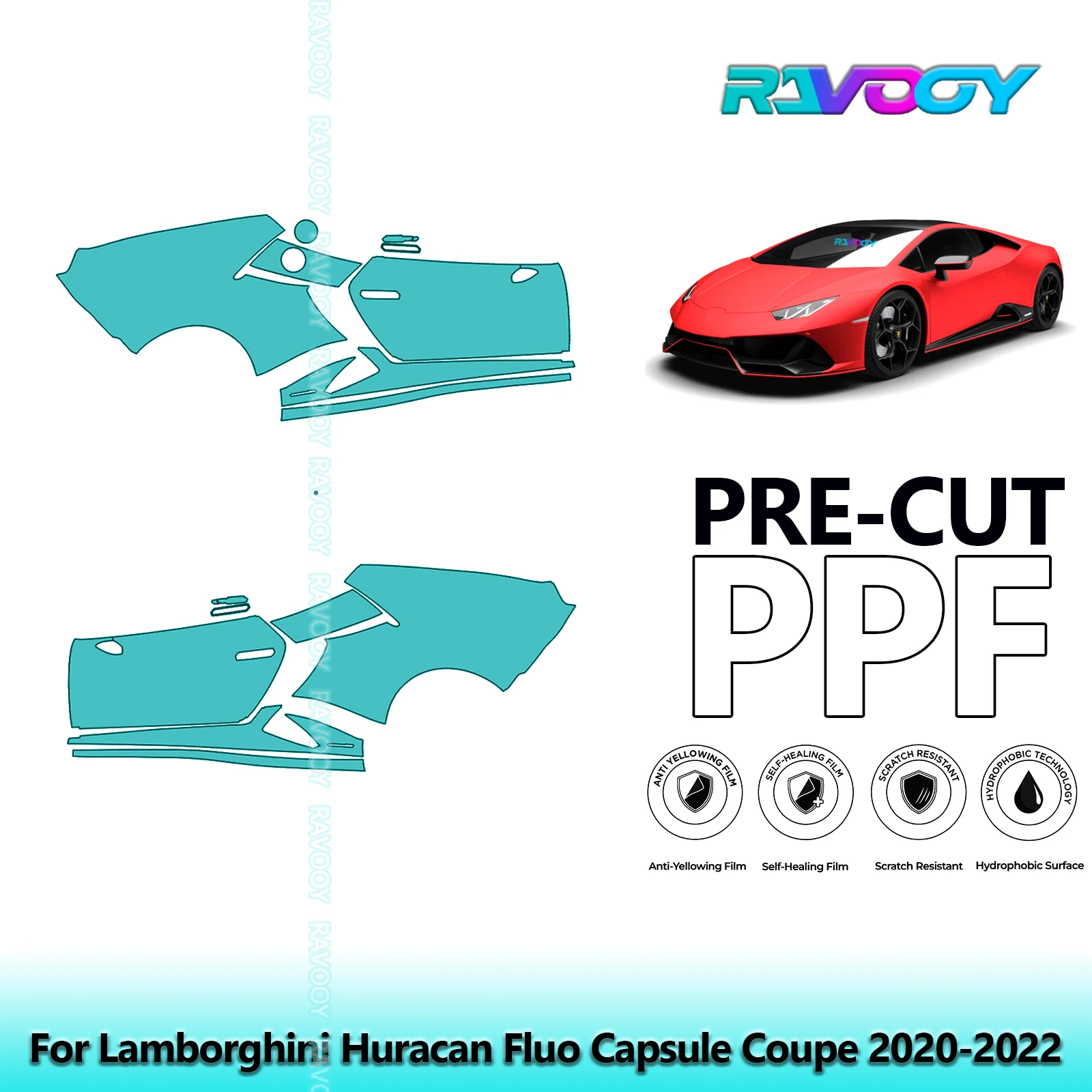 

For Lamborghini Huracan Fluo Capsule Coupe 2020-2022 8.5mil Pre-Cut PPF Door & A/B Pillar Kit TPU Paint Protection Film Set