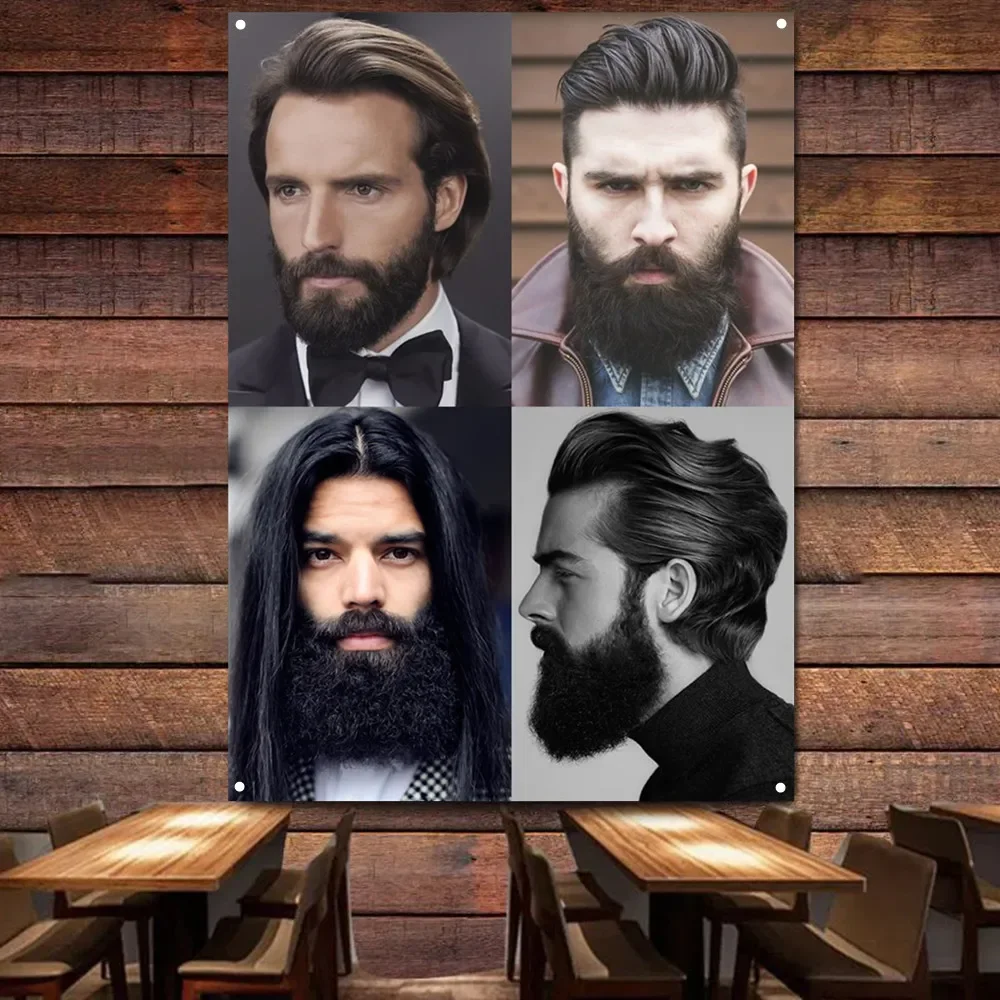 Póster de Peluquería con Diseño de Cortes de Cabello Clásicos para Hombre, Impresión Digital en Poliéster, Decoración de Pared para Barbería, Tapiz Decorativo para Interiores