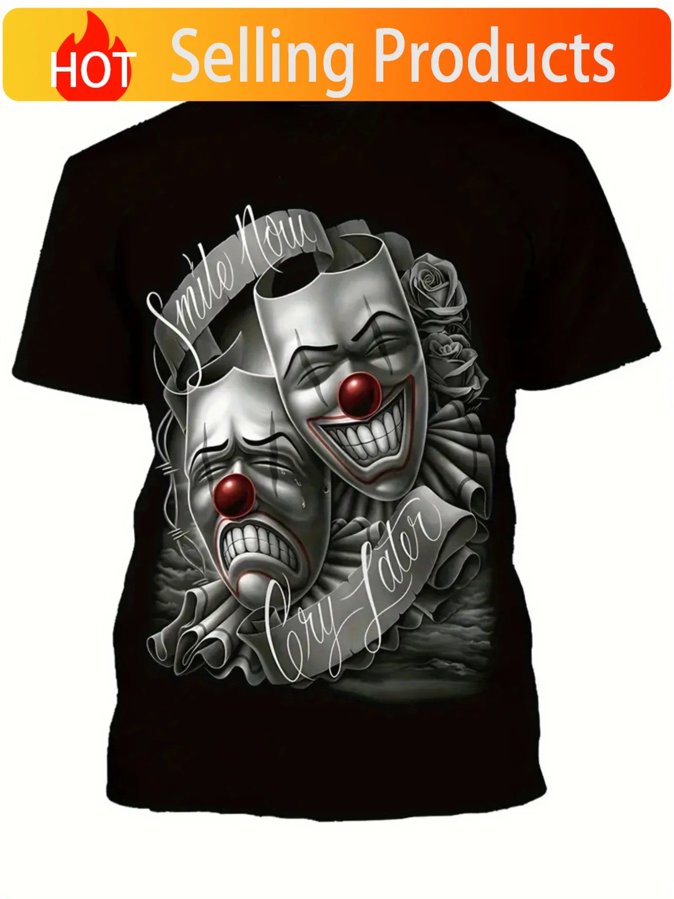 [Celebration Ready] Men's Breathable 100% Cotton T-Shirt with Joker Mask Graphic - Crew Neck, Short Sleeve, Regular Fit, All-Sea