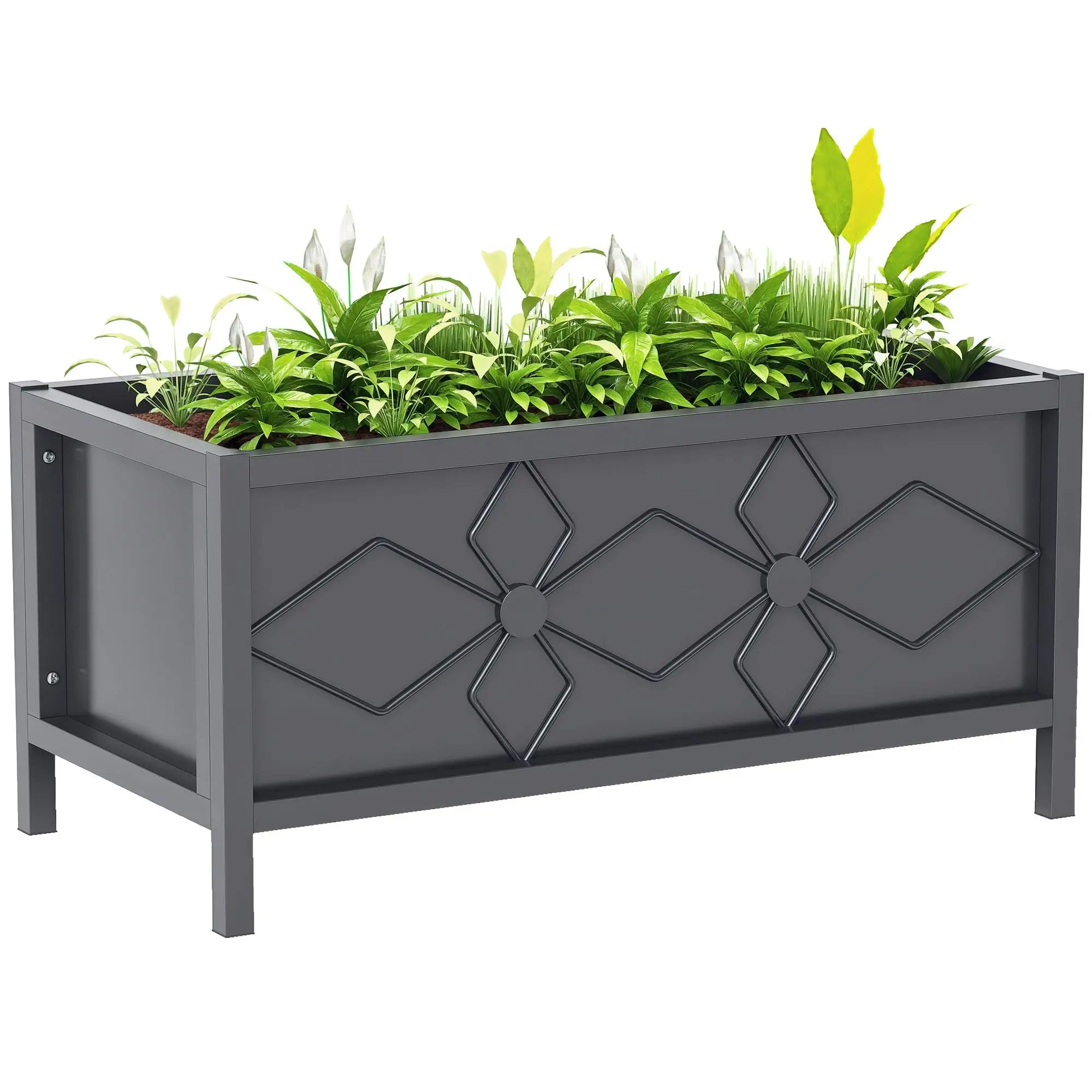 Bac galvanisé 80x40x38 cm, volume 72L, avec rebord de sécurité, pour légumes, herbes et fleurs