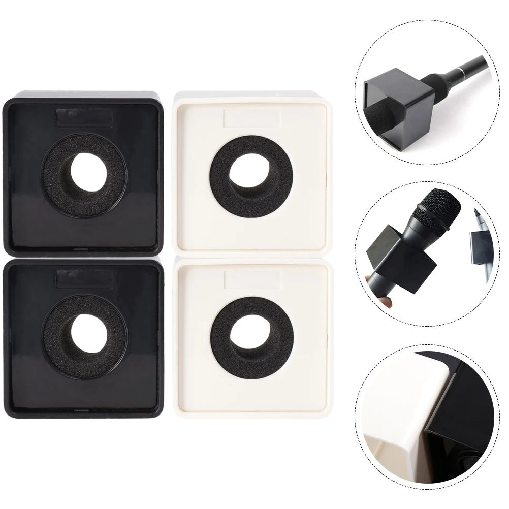 4pcs Mic Logo Flag Station Durable Square Microphone Stand Creative Abs Interview Logo Box Radio Studio Voice Over Recording