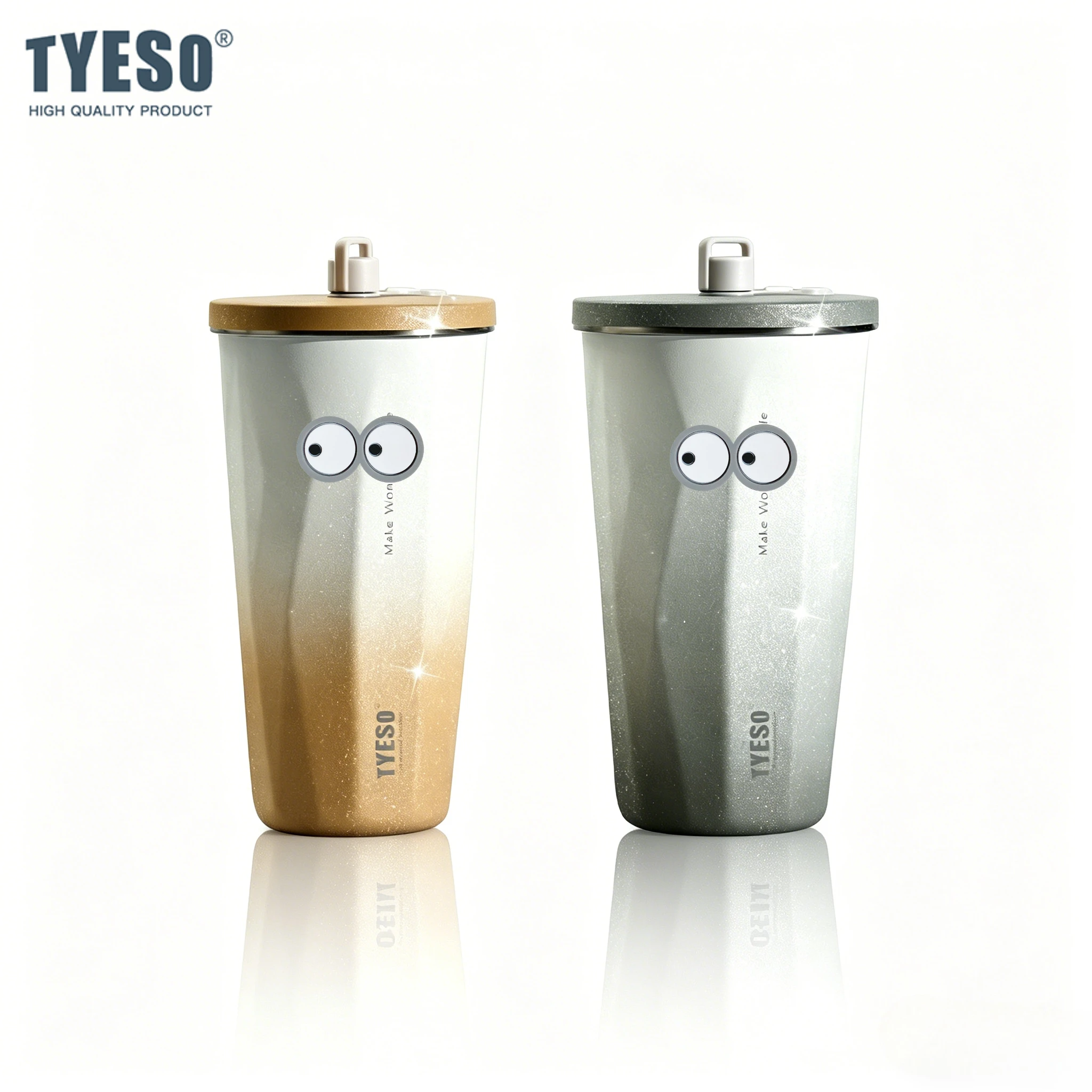 470ML Tyeso Stainless Steel 304 With Eye Sticker Coffee Cup With Straw Insulated Water Bottle Thermos Mug Cold Drink Vacuum Cup