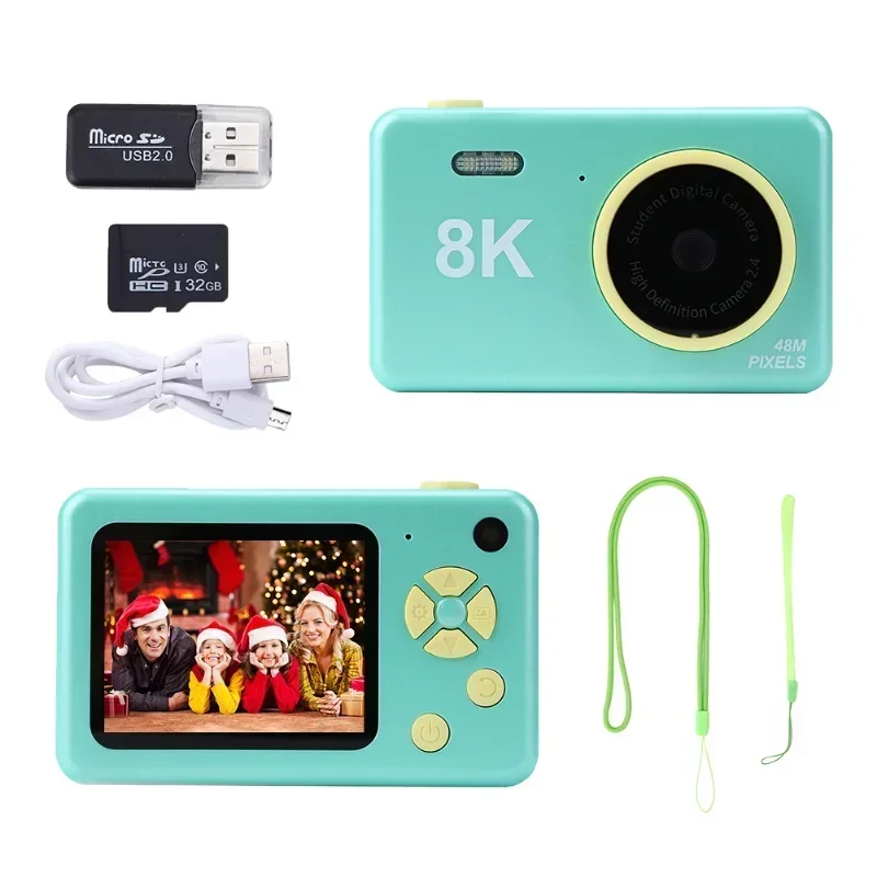 Mini caméra avec écran HD 2,4 pouces pour enfants, double caméra avant et arrière de 32 go, chargement USB, autocollants de caméra de dessin animé pour enfants