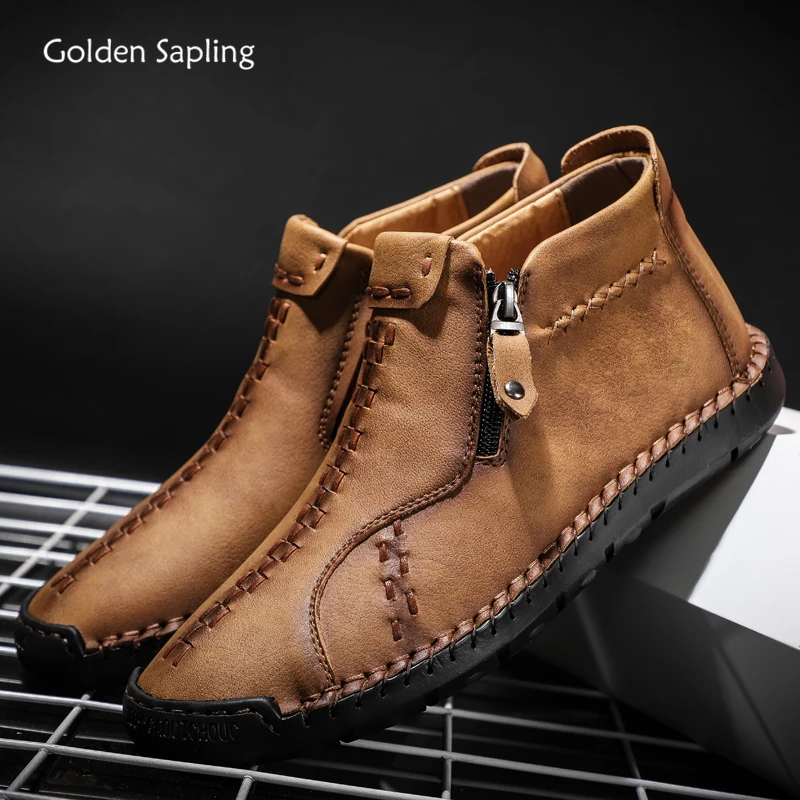 

Golden Sapling Men's Boots Retro Leather Shoes Comfortable Platform Flats Leisure Footwear Classics Outdoor Work Boot Men Shoes