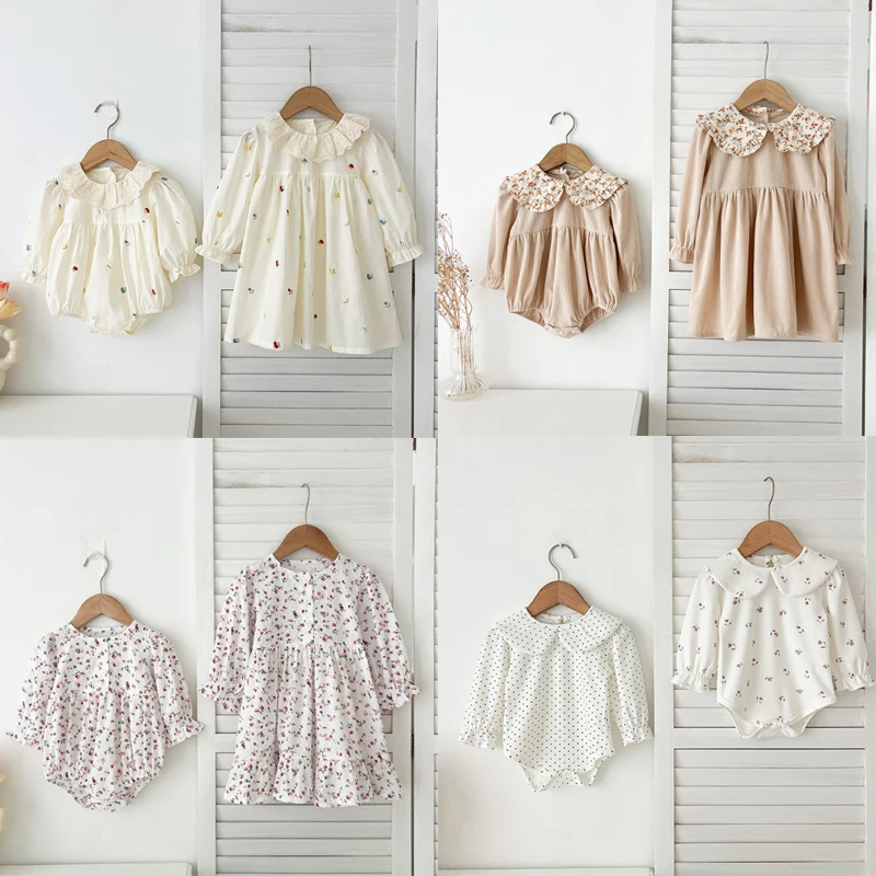 Spring 2025 Kids Dress for Girls Cute Flower Print Long Sleeve Princess Style New Arrival