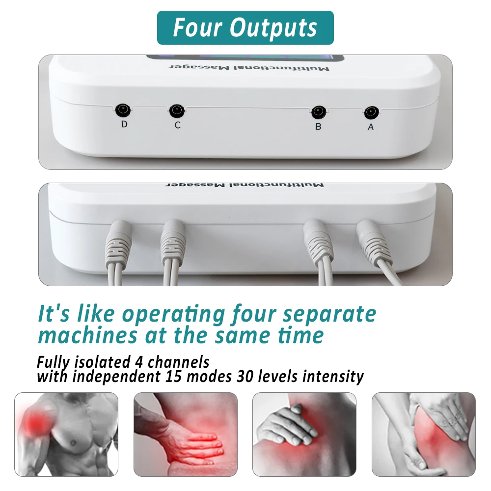 TENS EMS 4 Outputs Muscle Stimulator TENS Pulse Massager Electrostimulator Machine Rechargeable Full Body Care Muscle Relax