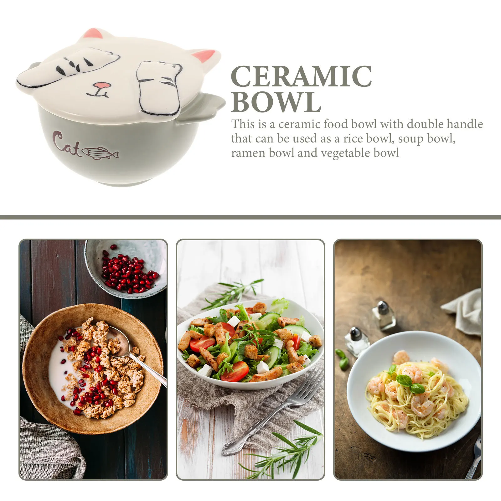 

OKUMEYR Ceramic Soup Bowl with Lid Handle for Ramen Porridge Kids Breakfast Large Onion Pumpkin Chili Design Food Container