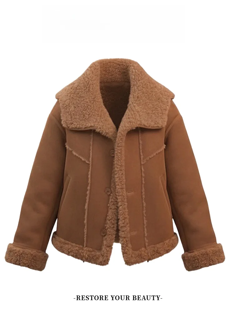 

Double-Sided Wear Thiened Warm Women's Leather Fur Inteated Jaet Winter New Sle ular Bursting Upper Apparel