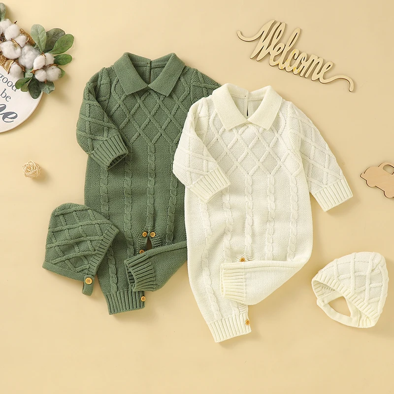 Autumn Baby Romper Knitted Newborn Girls Boys Jumpsuit Outfits Long Sleeve Infant Children Clothing 0-18M Onesies Solid Playsuit