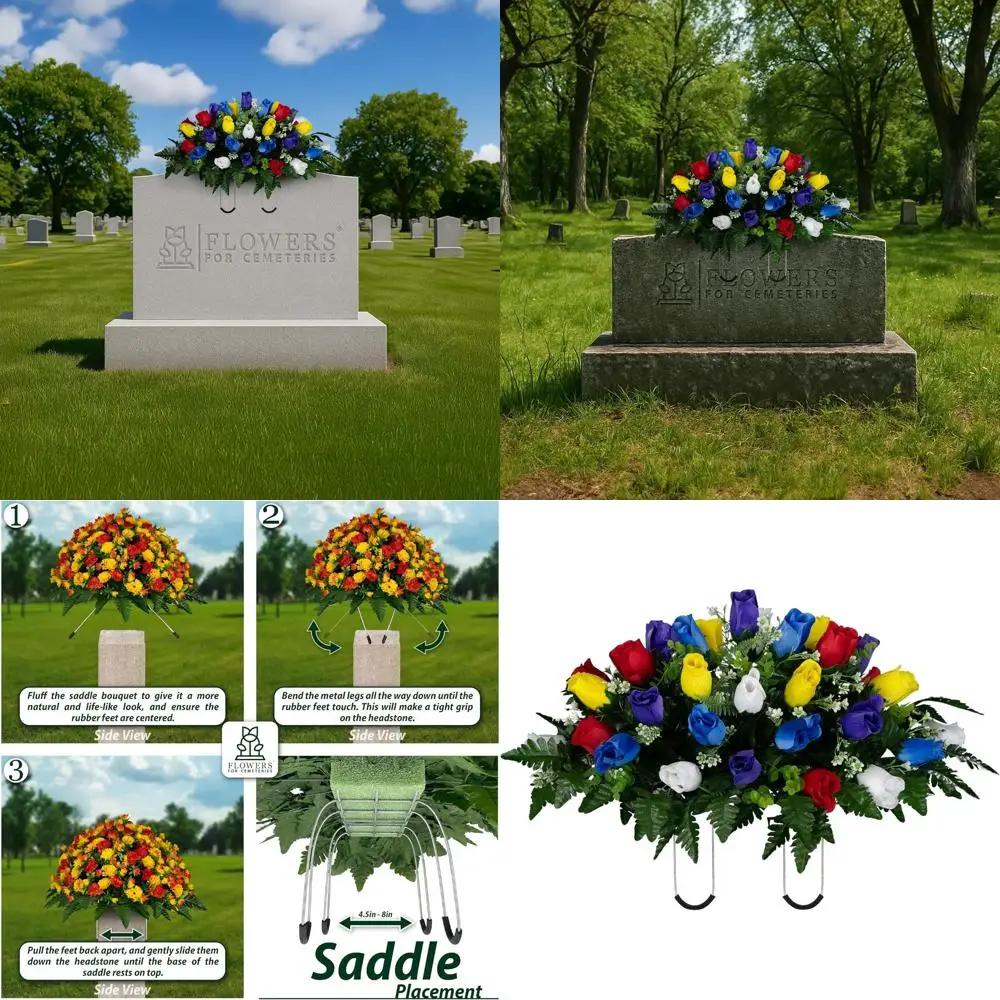 

30 искусственных цветов для кладбища - разноцветные розы для украшения могил