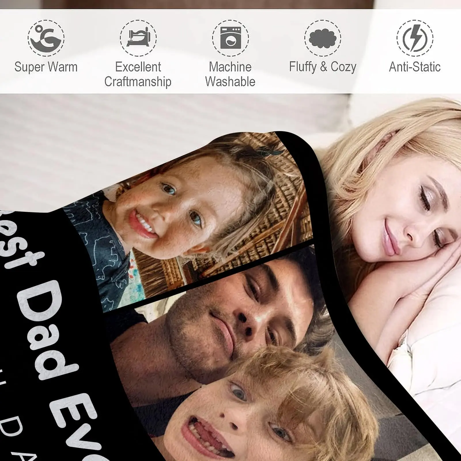 Best Dad Ever Custom Blanket with Photos Personalized Flannel Throw Blankets Fathers Day Customized Blanket Picture Blanket