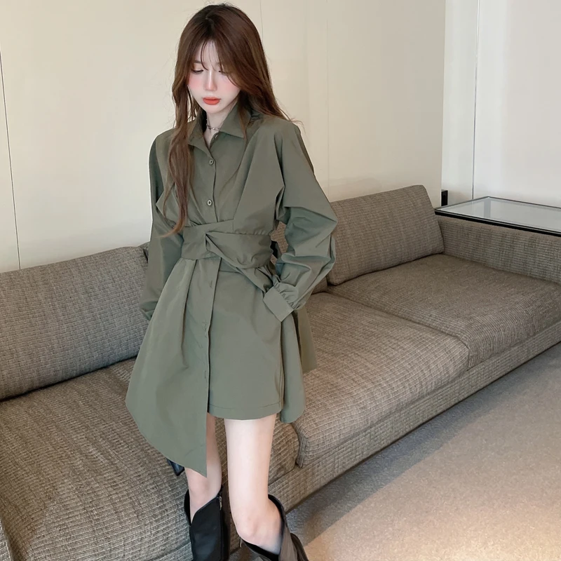 

Fat MM Early Spring Fashion Set Sweet And Cool Style Shirt Skirt Waist Cinching Slimming Dress High Waisted Shorts Two-piece Set