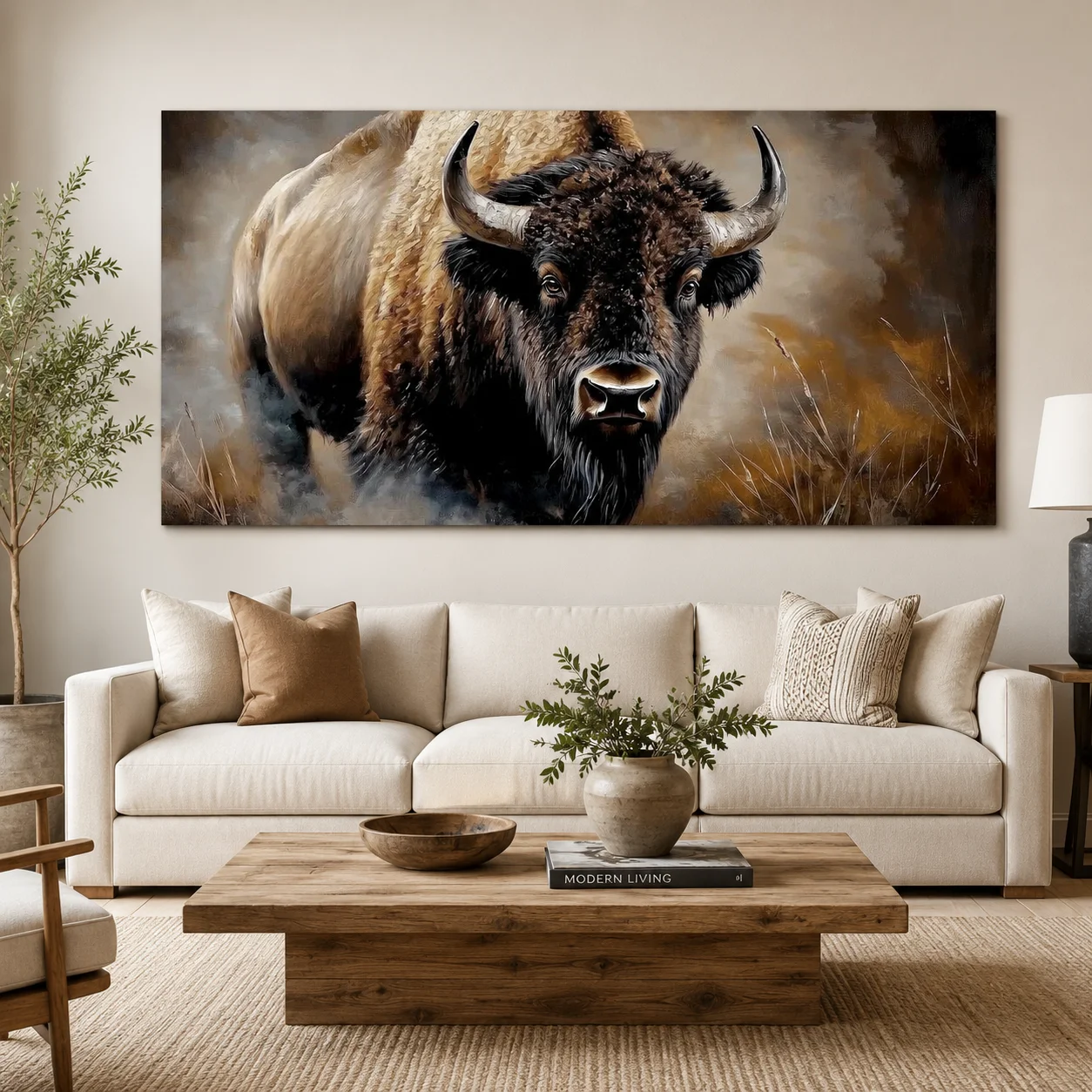 American Bison Canvas Wall Art Vintage Oil Painting Wild Buffalo Print Western Wildlife Poster Rustic Living Room Home Decor