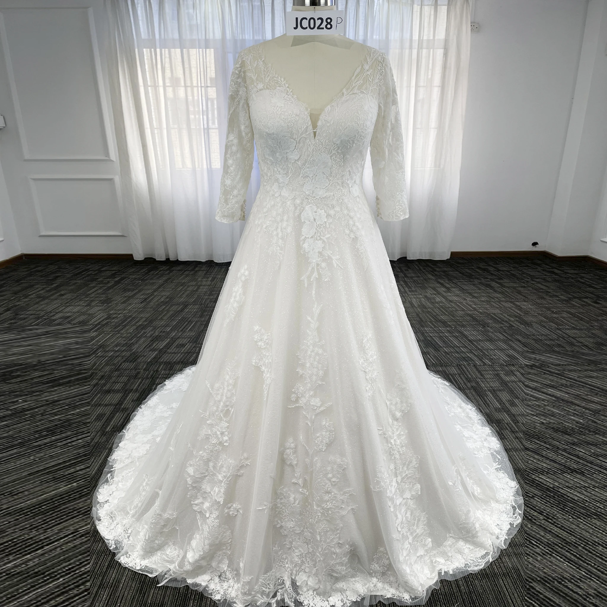 Rosymae grande taille a-ligne Tulle dentelle robe de mariée avec manches 3/4 robe élégante pour les femmes suknie ślubne