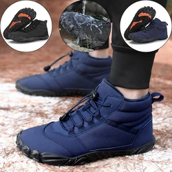 New Men Winter Barefoot Snow Boots Women Warm Fur High Ankle Boots Non-slip Outdoor Hiking Shoes Quick Dry Cotton Shoes 36-47