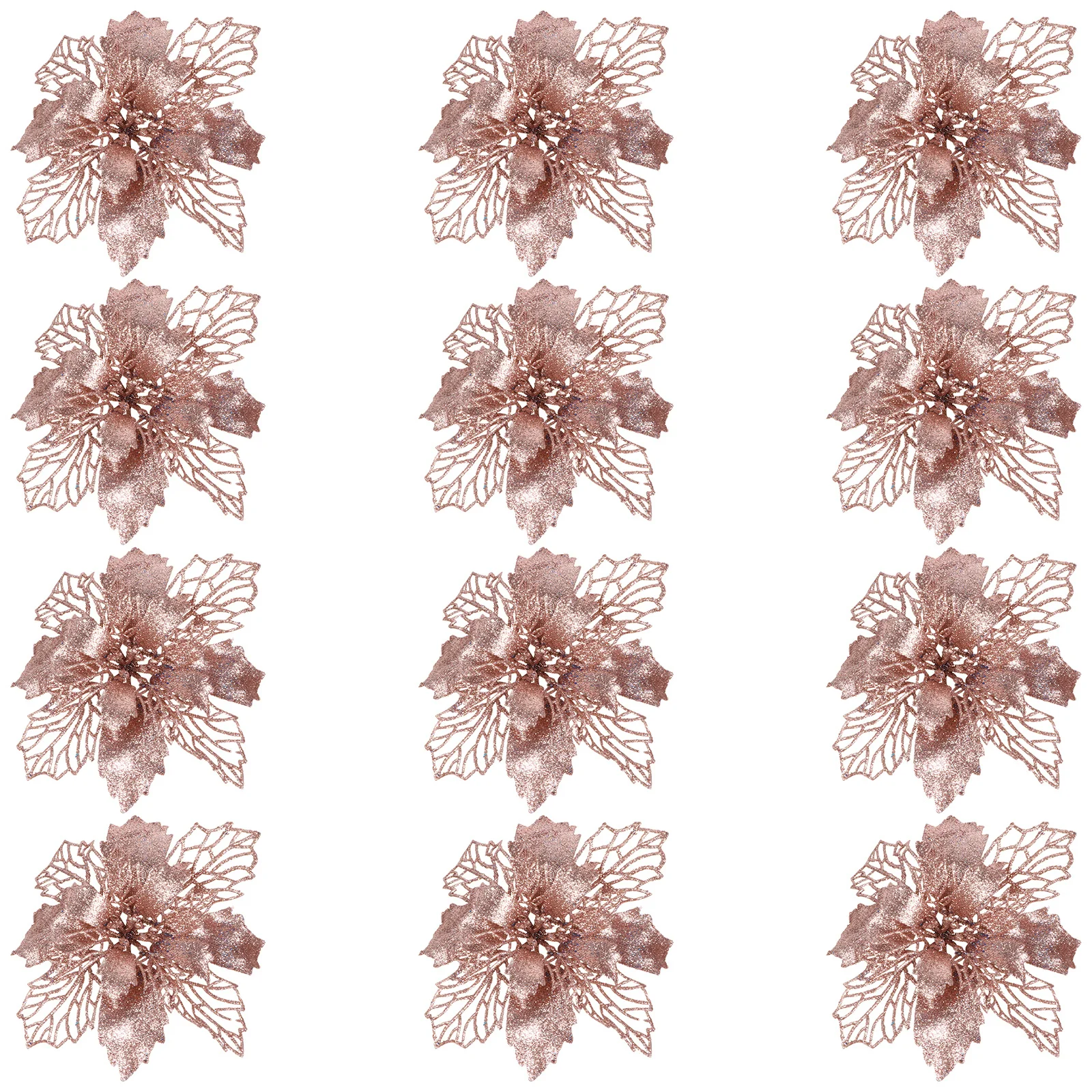 

12pcs Christmas Tree Flower Garlands Hanging Decorations Poinsettia Ornaments Holiday Fireplace Artificial Sparkling Flowers