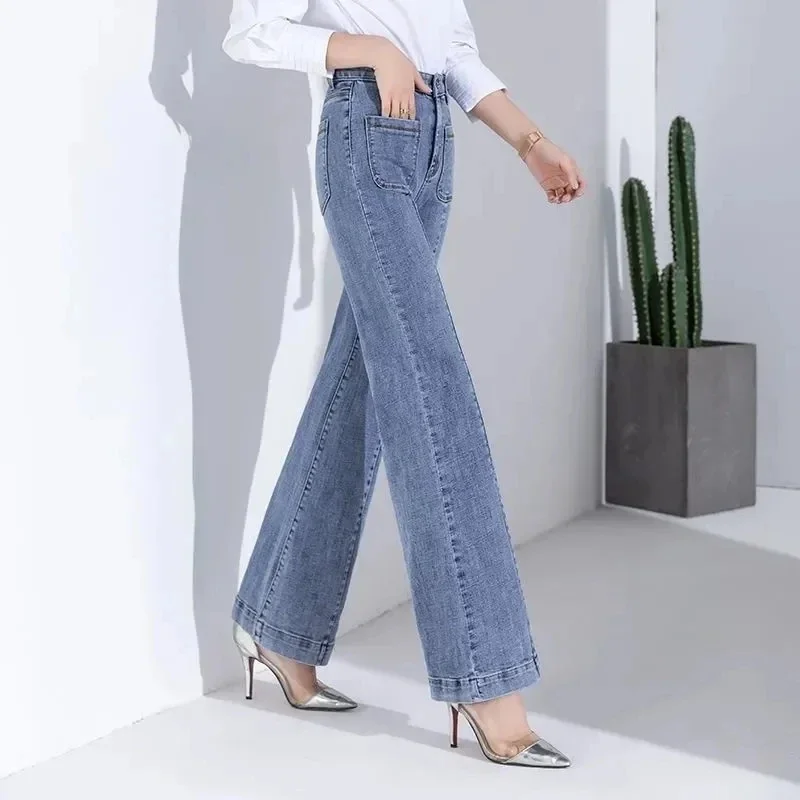 Jeans Vintage a vita alta mamma elegante pantaloni larghi Chic con Design tascabile donna nuova primavera autunno Baggy donna JeansZ299