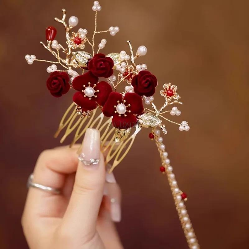 Peineta retro pequeño tocado de cártamo antiguo Hanfu disco pelo clásico cheongsam accesorios para el cabello