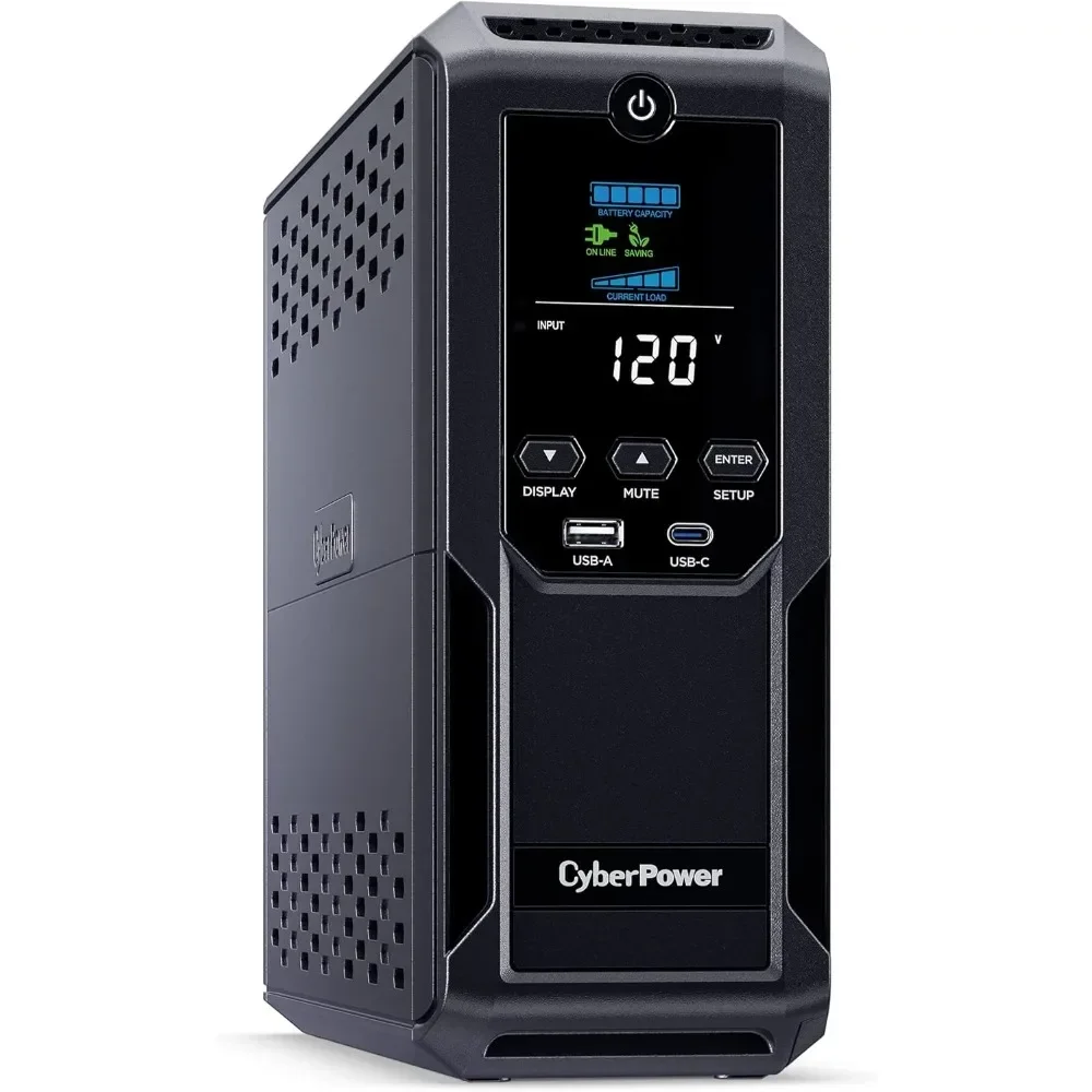 Intelligent LCD UPS System 1500VA/900W 12 Outlets 2 USB Ports AVR Mini Tower Black AUTOMATIC VOLTAGE REGULATION (AVR)