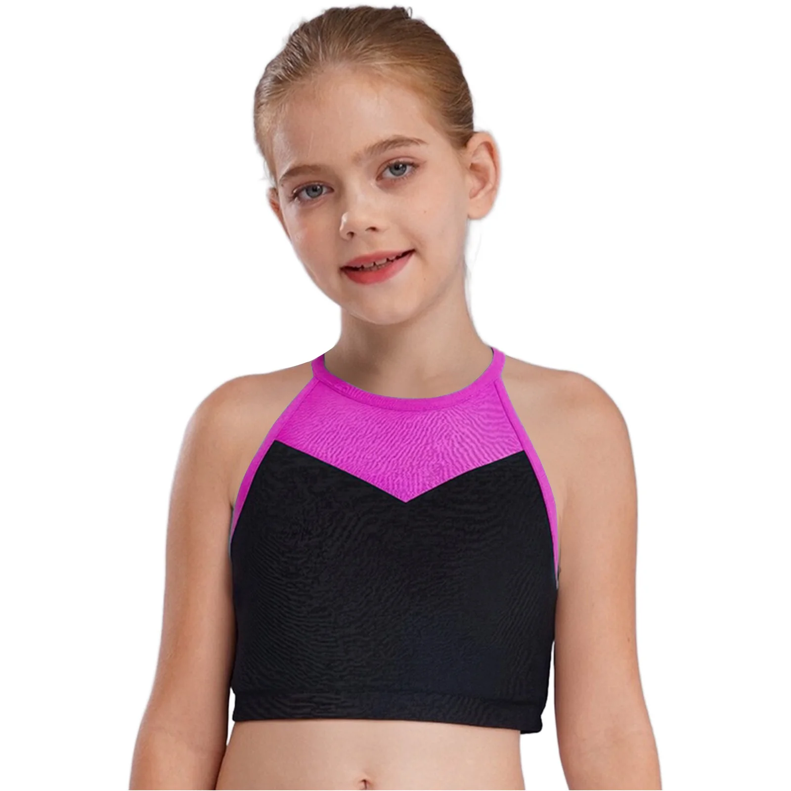 Kinderen Meisjes Balletdanssets Kleurblok Sportoutfits Uitgesneden rugvest met shorts en legging voor gymnastiektraining Hardlopen