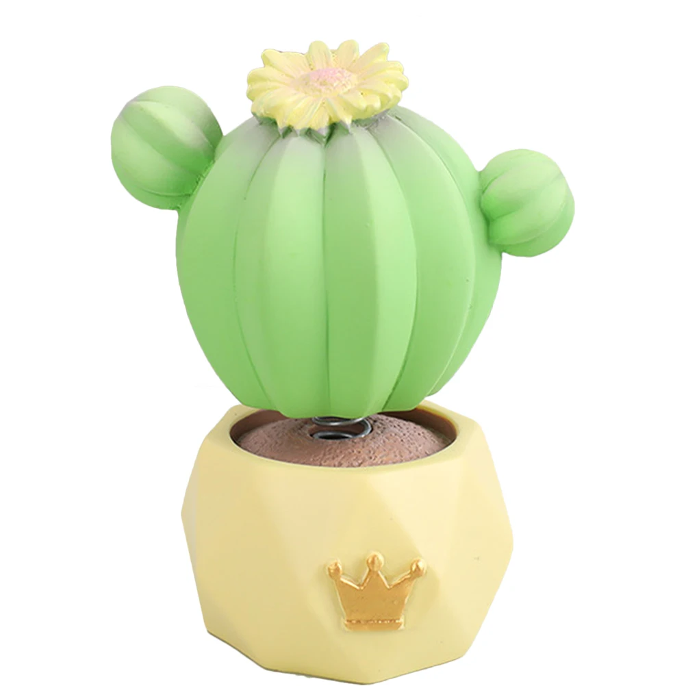 

Cactus Ornament Mini Potted Decor Home Car Dashboard Resin Figurine Metal Spring Shaking Plant Vase Tiny Craft Decors