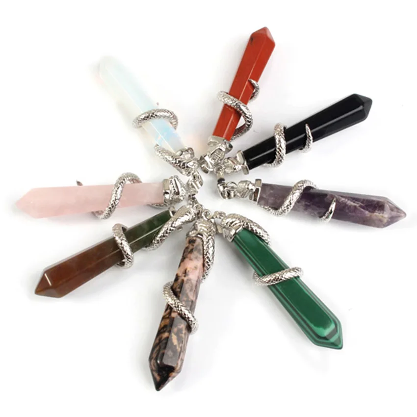 Charms Snake Natural Healing Crystal Hexagon Stone Pendants For Women DIY Necklace Amethyst Rose Quartz Agate Choice Men Jewelry
