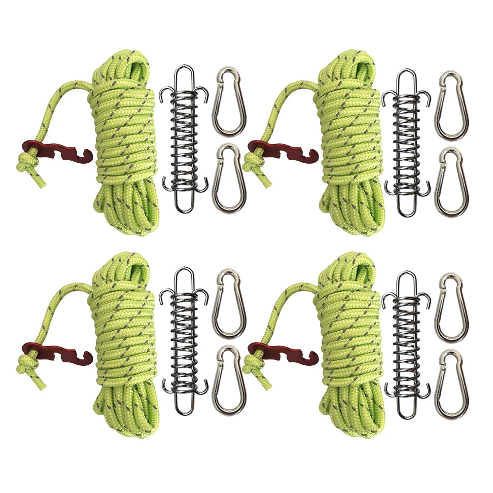 

4 шт., сверхлегкие шнуры для палаток, 4 шт., пружинная пряжка с алюминиевым регулятором, натяжитель, веревки для кемпинга на открытом воздухе